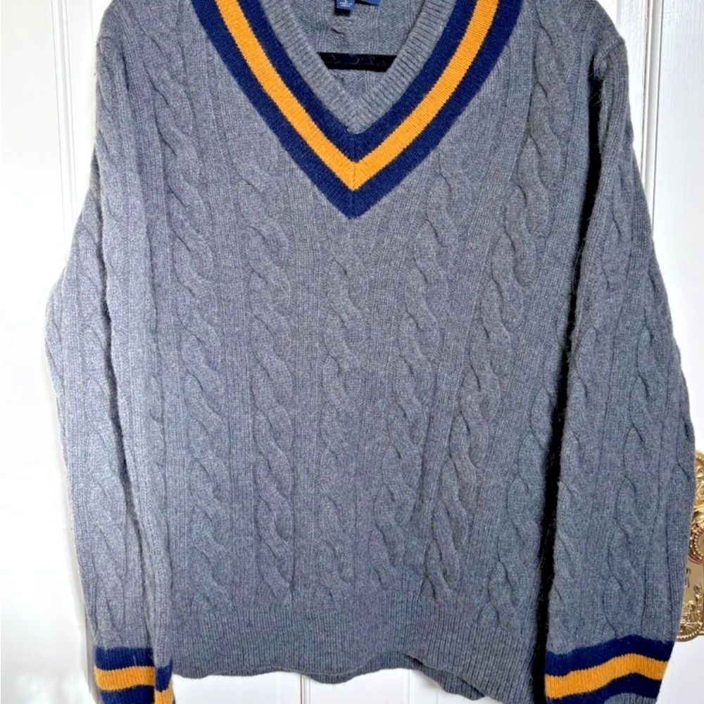 Mens large brooks brothers cable knit wool cricket tennis sweater